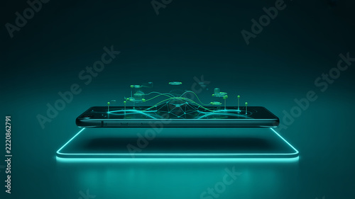 Futuristic digital data visualization on smartphone screen