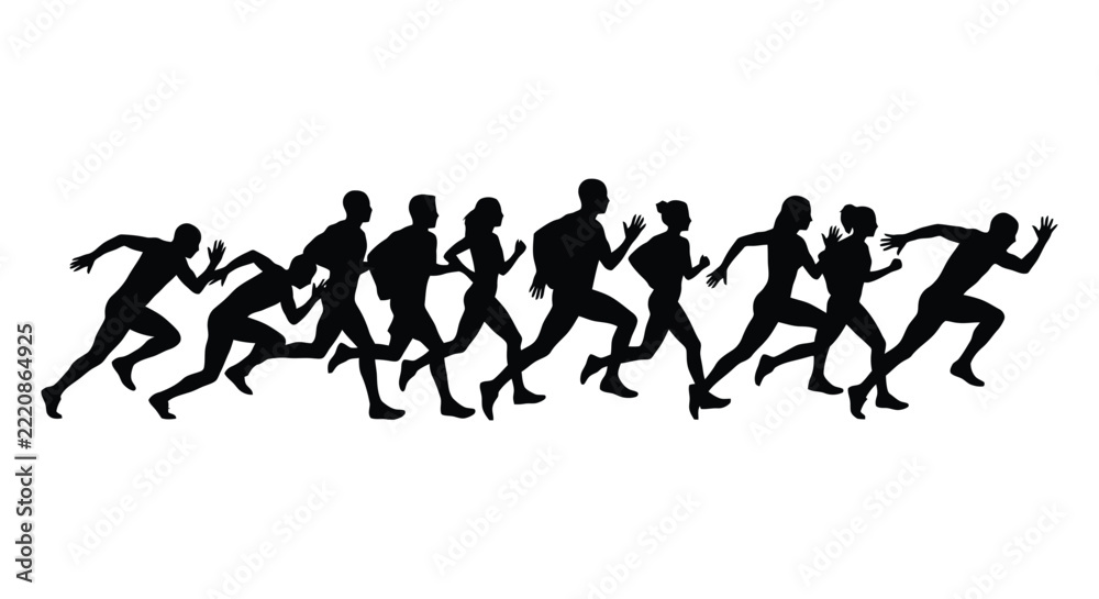Obraz premium Group of people running isolated on white background