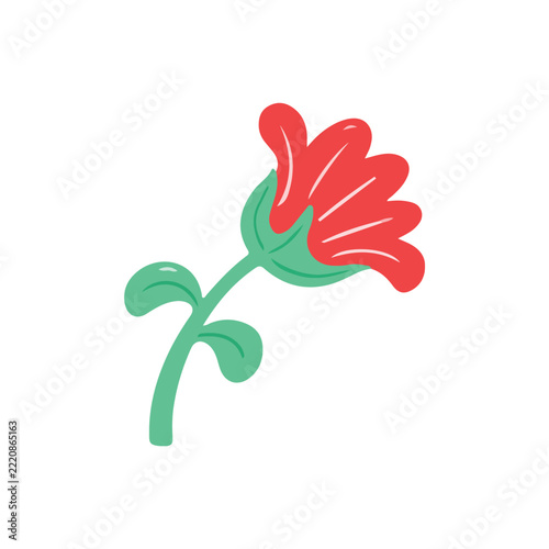 Cute Red Flower With Green Stem And Leaves