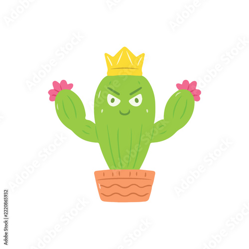 Cute Cactus King With Crown Illustration
