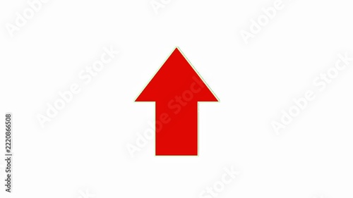 Red up arrow icon blinking and flashing on a solid white background. 