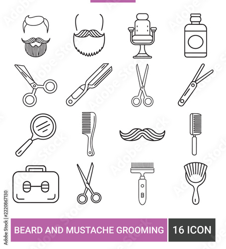 Barber Shop and Beard Grooming Minimalist Line Icon Set Collection