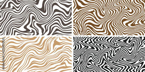 Abstract liquid marble wavy texture pattern set with dynamic lines vector illustration.