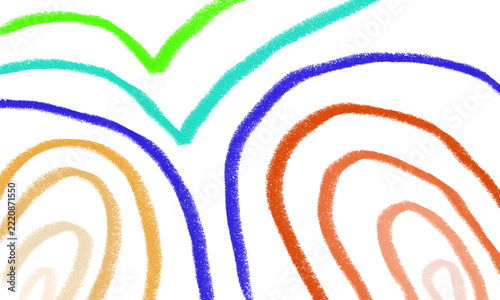 Abstract background with pastel  colorful handdrawn wavy lines and concentric arches, vibrant artistic texture, isolated on white background