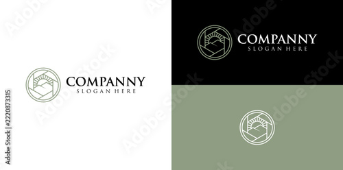 Camera Aperture Lens With Mountain Peak And Rising Sun Logo Design