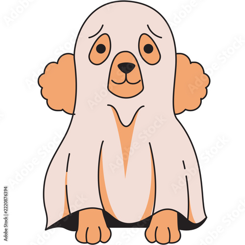 cute poodle wears ghost costume illustration