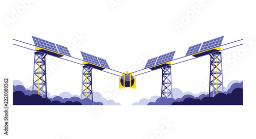 Futuristic Solar-Powered Cable Pod Transportation Illustration