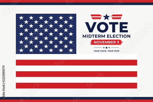 Vote Midterm Election Poster With American Flag and November 3 Reminder Promoting Civic Participation