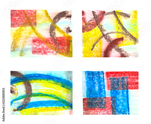 an artistic background created with wax pastels, markers, and acrylics