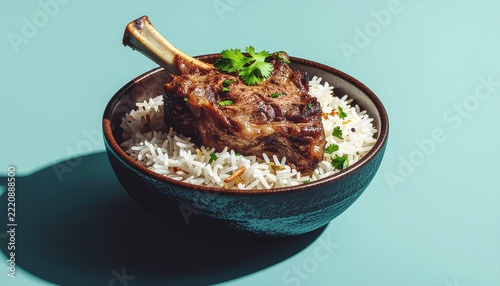 Delicious Lamb Shank Served Over Fluffy White Rice.