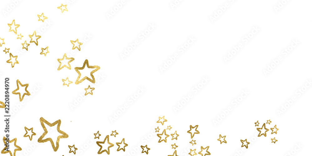 Naklejka premium Luxurious banner with floating stars. Gold stars sparkling dust particles overlay on transparent background. Glowing foil glitter trail and stardust effect. Glowing foil glitter trail and stardust. 