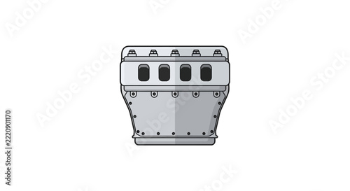 Clean Inline Four Cylinder Engine Illustration on White Background