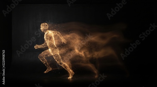 Golden spark silhouette dancer with flowing light trails