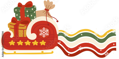 Christmas Santa Sleigh with Gift Boxes Illustration