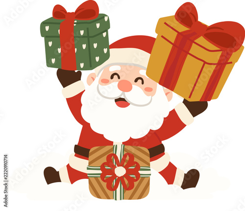 Happy Santa Claus Holding Christmas Gifts