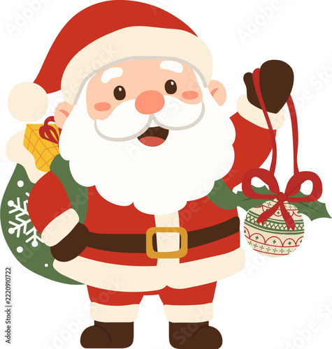 Cute Cartoon Santa Claus Holding Ornament