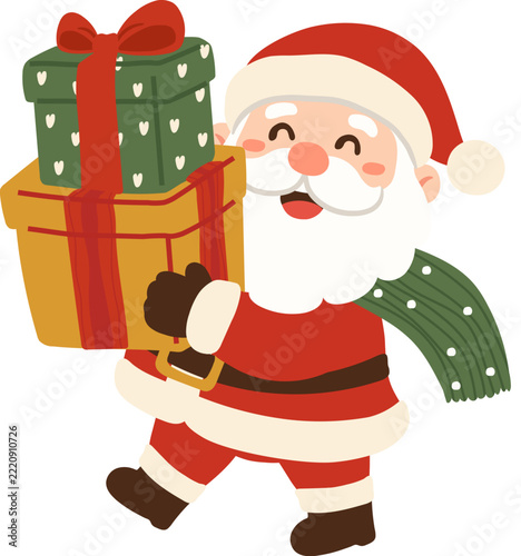 Cute Cartoon Santa Claus Holding Christmas Gifts