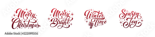 Decorative Christmas Script Lettering Set with Elegant Seasonal Messages and Star Accents