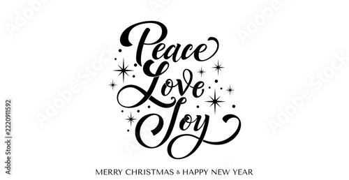 Peace Love Joy Calligraphy Lettering with Decorative Stars and Elegant Holiday Script