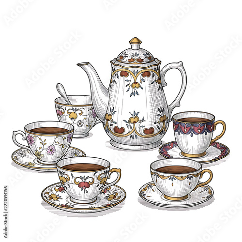 teapot and cups