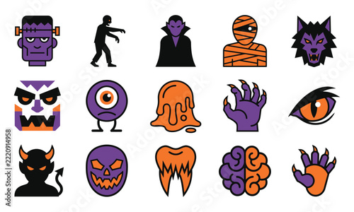 Halloween monster clipart set with transparent background for digital