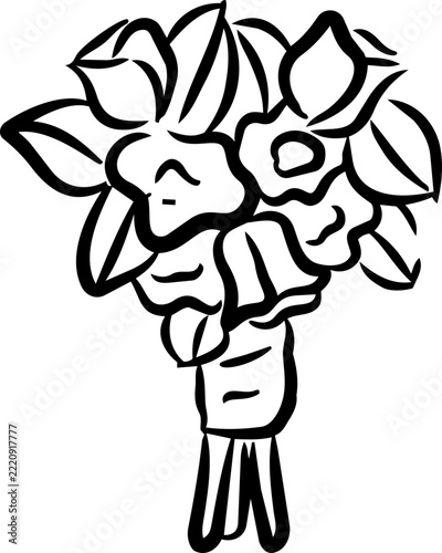 Daffodils Bouquet Illustration, Black And White Style