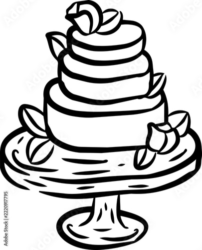 Layered Wedding Cake Illustration, Black And White Style