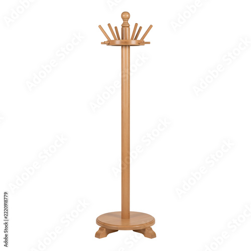 Light wooden coat rack stand for entryway, isolated on transparent background