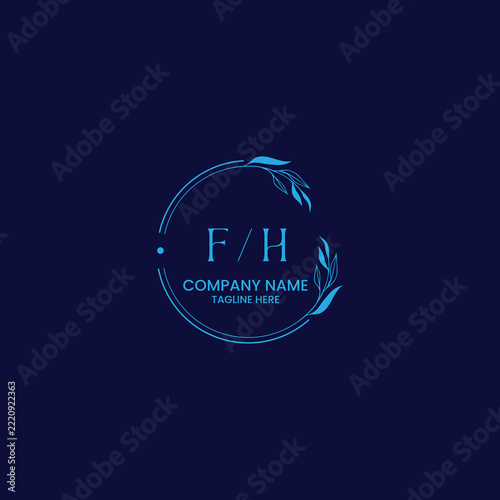 Monogram Botanical Logo Design with Initials FH Inside Circular Branch Frame
