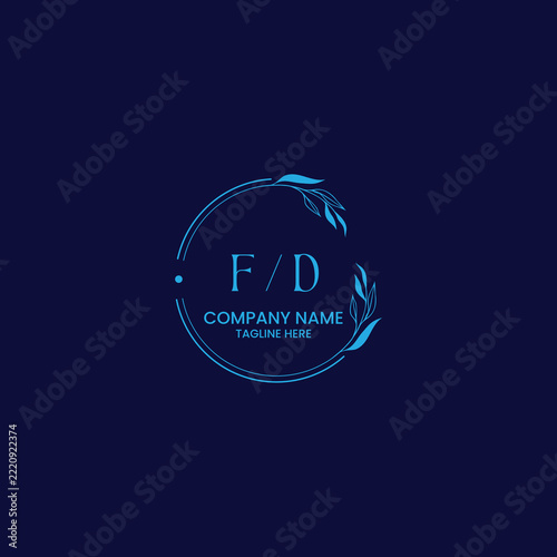 Minimalist Botanical Logo Monogram with Letters F and D in Circular Frame