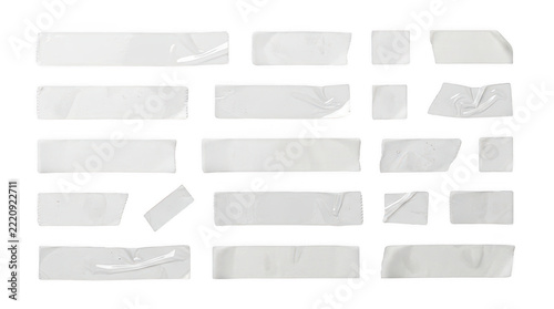 Set of semitransparent adhesive tape strips isolated on transparent background