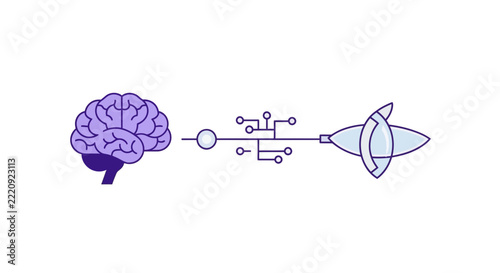 AI Computer Vision and Neural Interface Illustration with Human Brain and Digital Eye