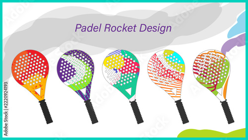 Colorful Padel Racket Designs for Sports Merchandise and Branding.