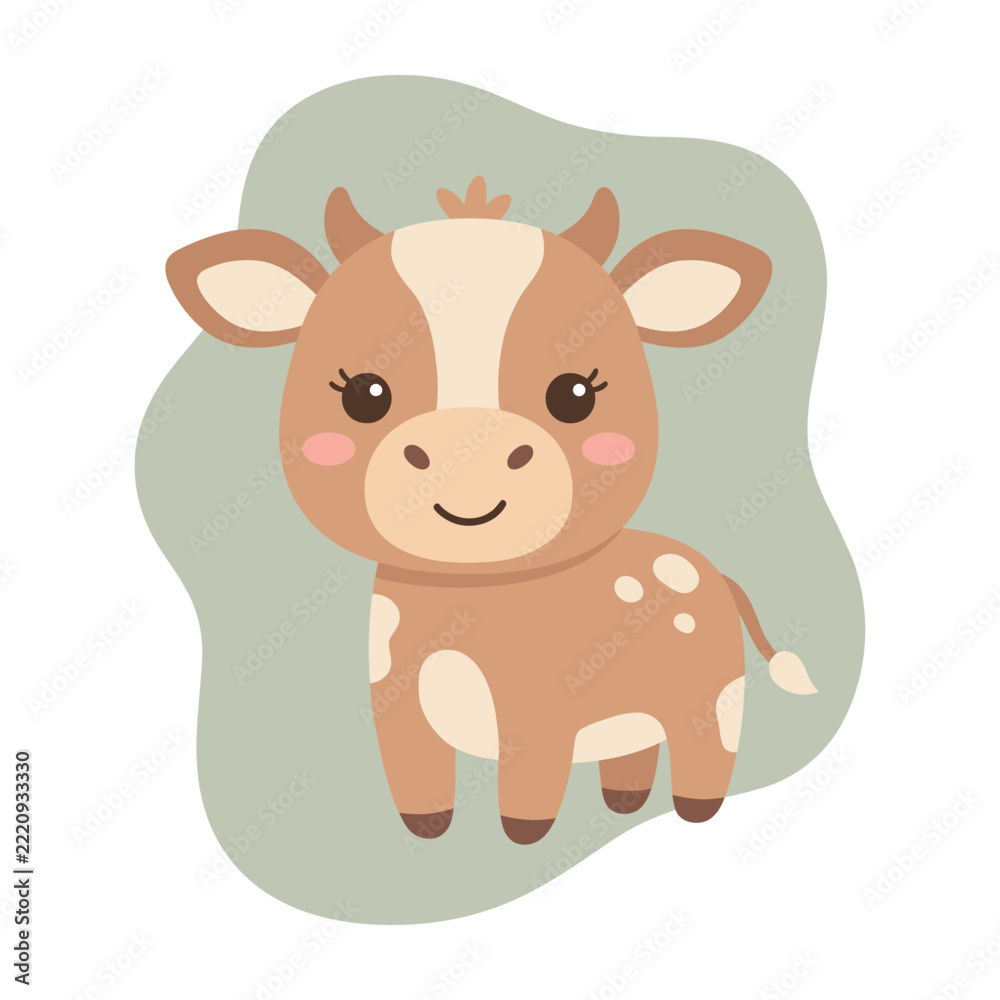 Fototapeta premium Adorable little brown and white cartoon calf with cute facial expression and a playful demeanor, perfect for children's content