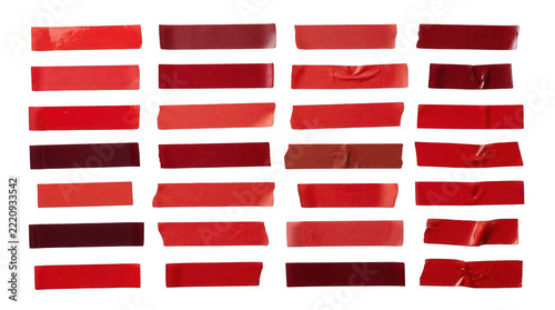 Set of red adhesive tape pieces isolated on transparent background