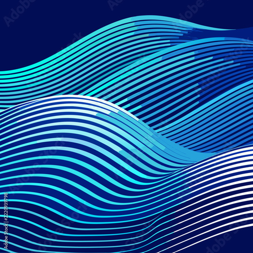 Abstract Linear Wave Pattern Background in Monochrome Blue Gradient