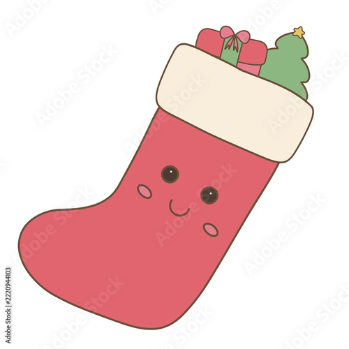 Red Christmas Stocking Character with Gifts and Tree Decorations