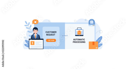Customer Request and Automatic Processing E-commerce Workflow Vector