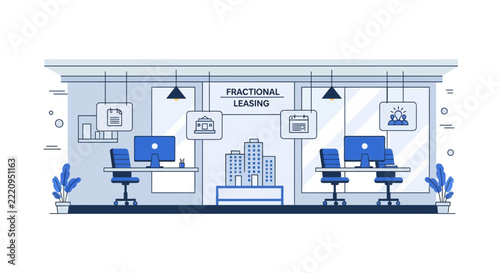 Fractional Leasing Concept Vector Illustration of Modern Shared Office Workspace