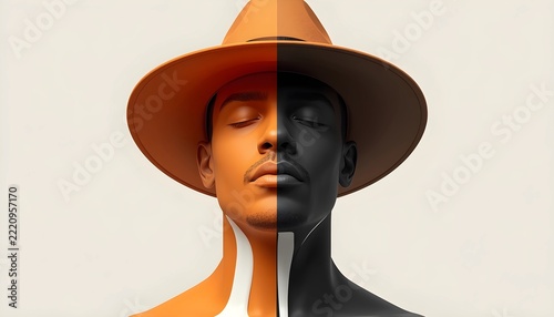 Surreal Male Portrait with Orange Black and White Liquid Color Blocking
