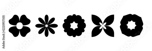 Flowers icons set vector template. Various black beauty flora nature silhouette symbols collection isolated on white background