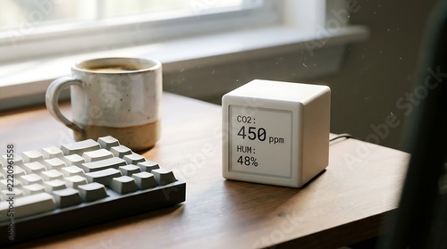Modern Air Quality Monitor Displaying Room Conditions