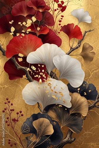 Decorative Ginkgo Biloba Leaves with Gold Accents
