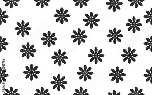 Black textured floral seamless pattern vector background with abstract decorative organic blossom shapes
