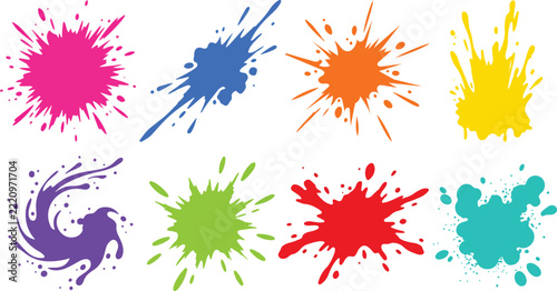 Colorful paint splashes and splatters collection on a white background vibrant vector illustration
