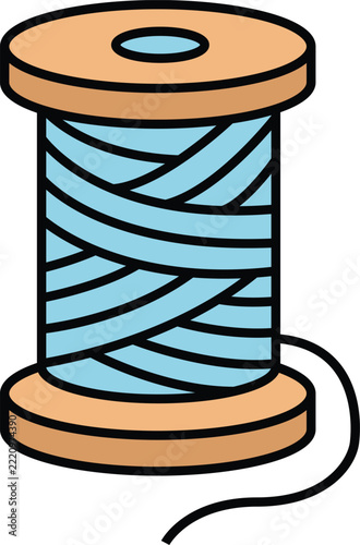 Cute Thread Spool Cartoon Icon - Sewing and Textile Craft Illustration