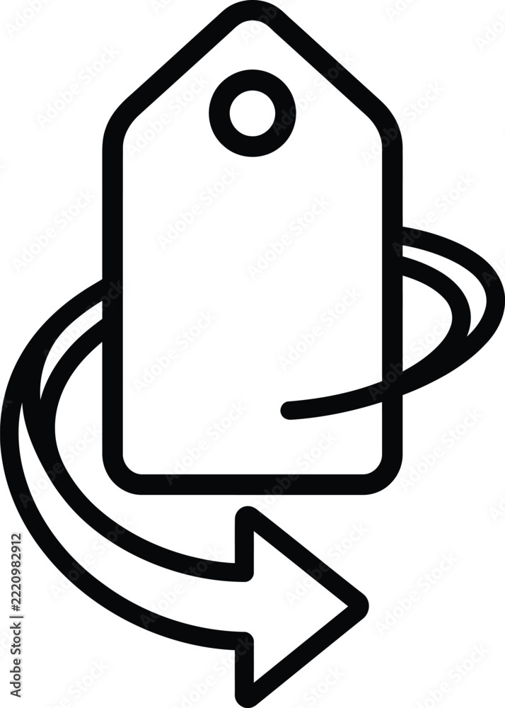 Fototapeta premium Minimalist Outline Icon of a Price Tag With a Curved Arrow Representing Price Drop Discount and Sale Promotions