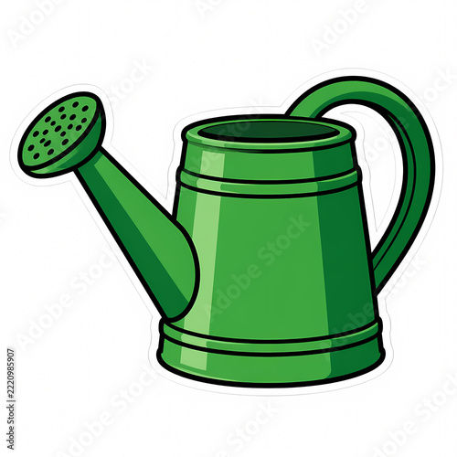 Green Watering Can Illustration - Cartoon Style Gardening Tool Icon Isolated on White Background for Horticulture, Planting, and Domestic Gardening Concepts