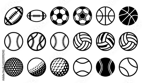 Sports Balls Minimal Flat Vector Icon Collection