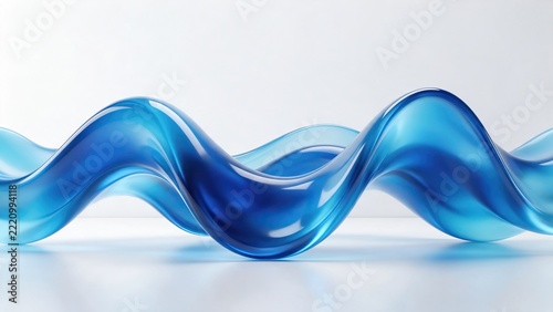 Abstract smooth flowing wave shapes in deep blue and cyan gradients, soft studio lighting
